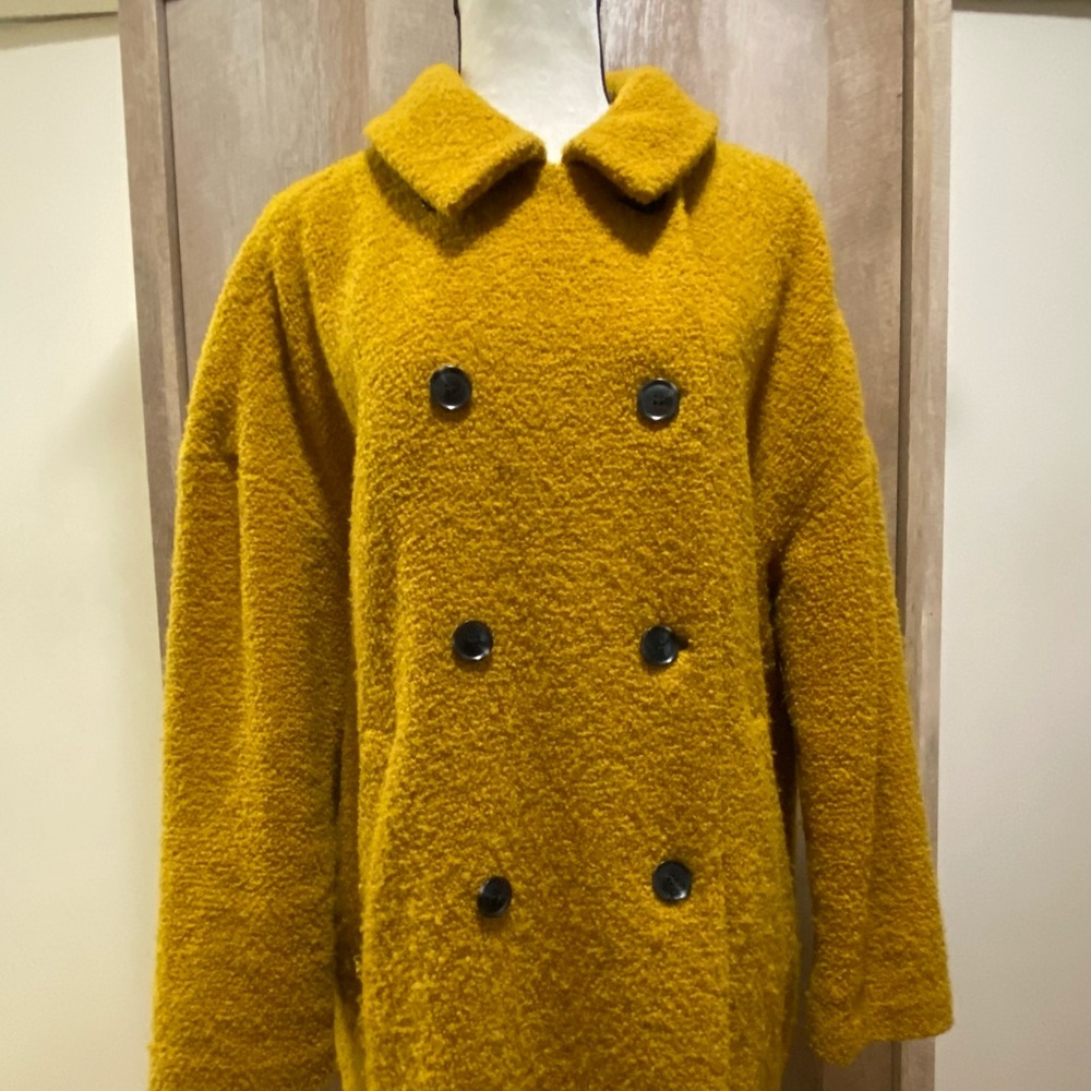 Madewell Bouclé Wool Double Breasted Cocoon Coat - Large -Mustard Yellow